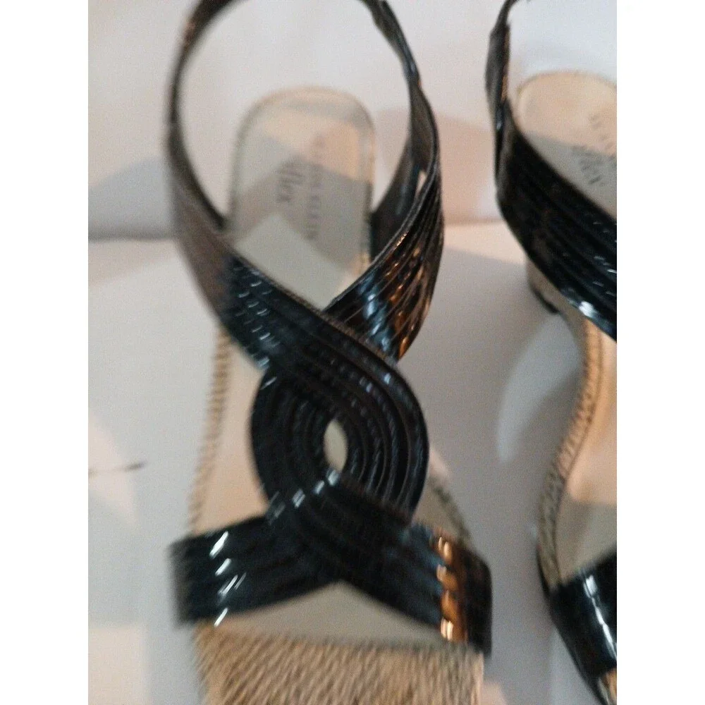 Anne Klein Iflex Black Faux Snake Skin Wedge Pump Womens 8.5 M Open Toe Pretty